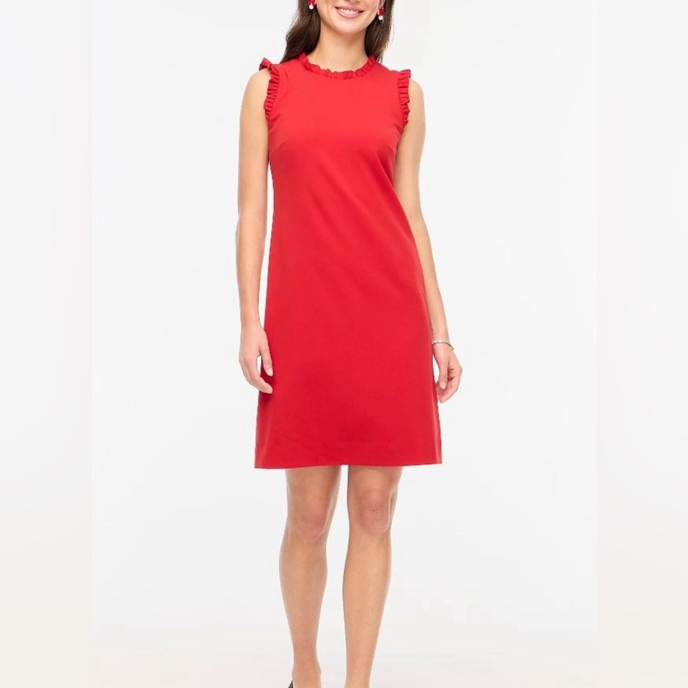 NWT JCrew Ruffle Neck Dress, Size 8, Color Deep Ruby (red)